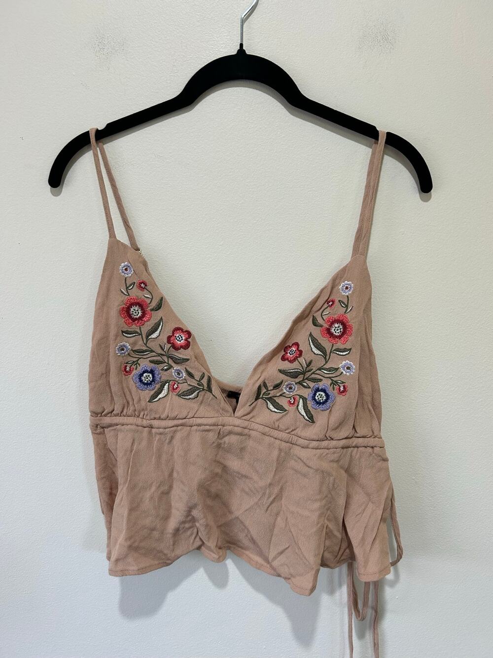 Forever 21 floral embroidered babydoll cami top size L western boho festival
